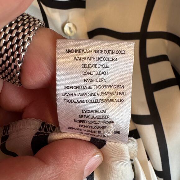 Vintage Haver London Geometric Top White Collared Button Front Long Sleeve Sz XL - Picture 4 of 5